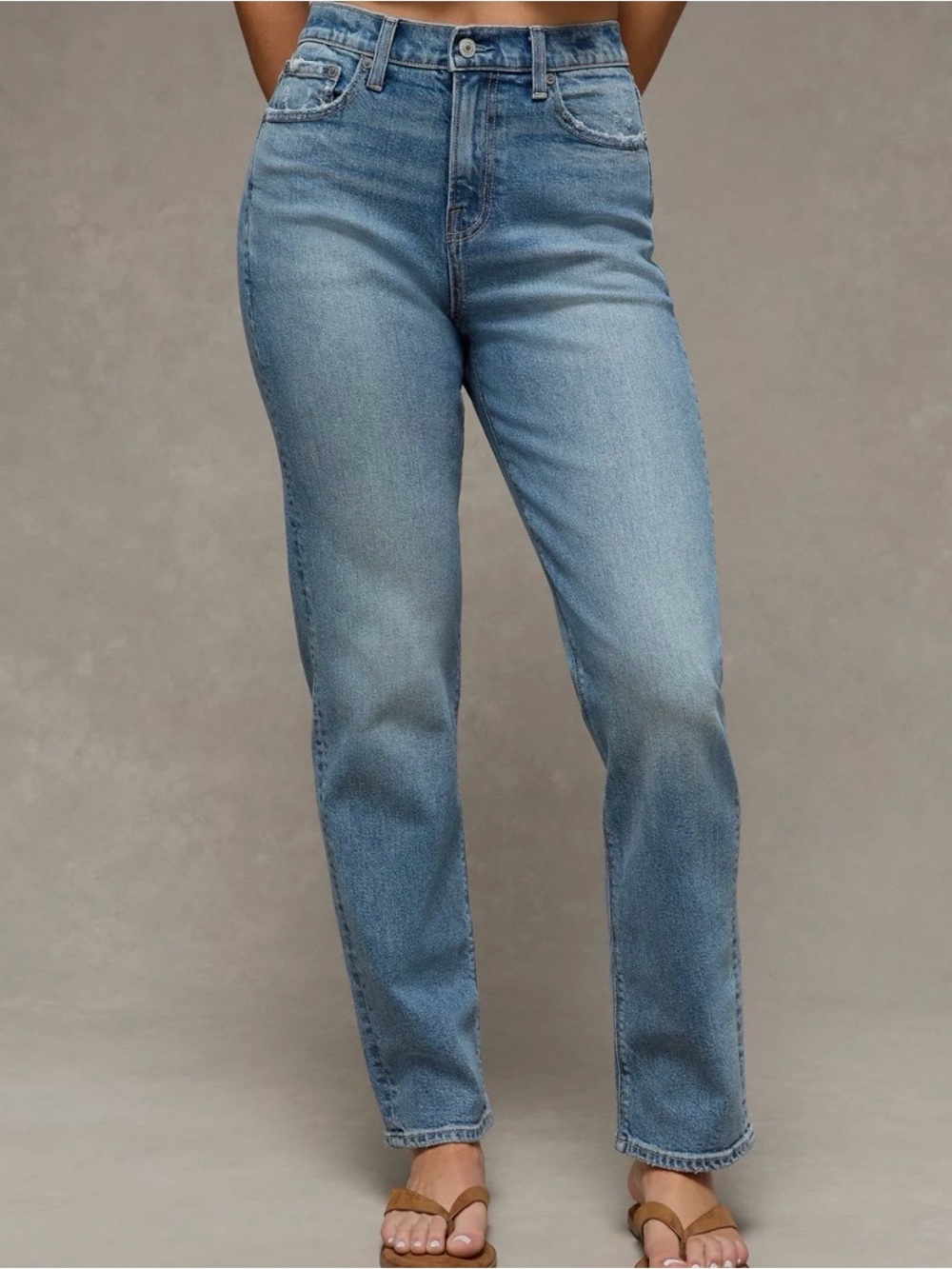 American Eagle Outfitters Light Blue Straight Leg Mom Stretch Jeans